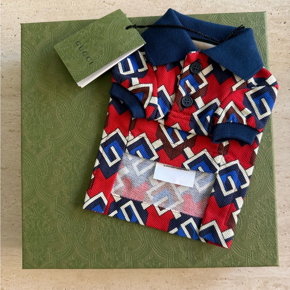 NWT Gucci Geometric G Pattern Cotton Polo Cat Dog Pet T-shirt Size/XXXS💝🩷
